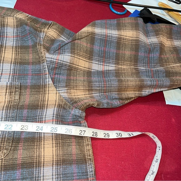 Cabela’s XL TALL BROWN WIDE PLAID Shirt BLUE HEAVY COTTON Long Sleeves Button Up - Picture 6 of 14